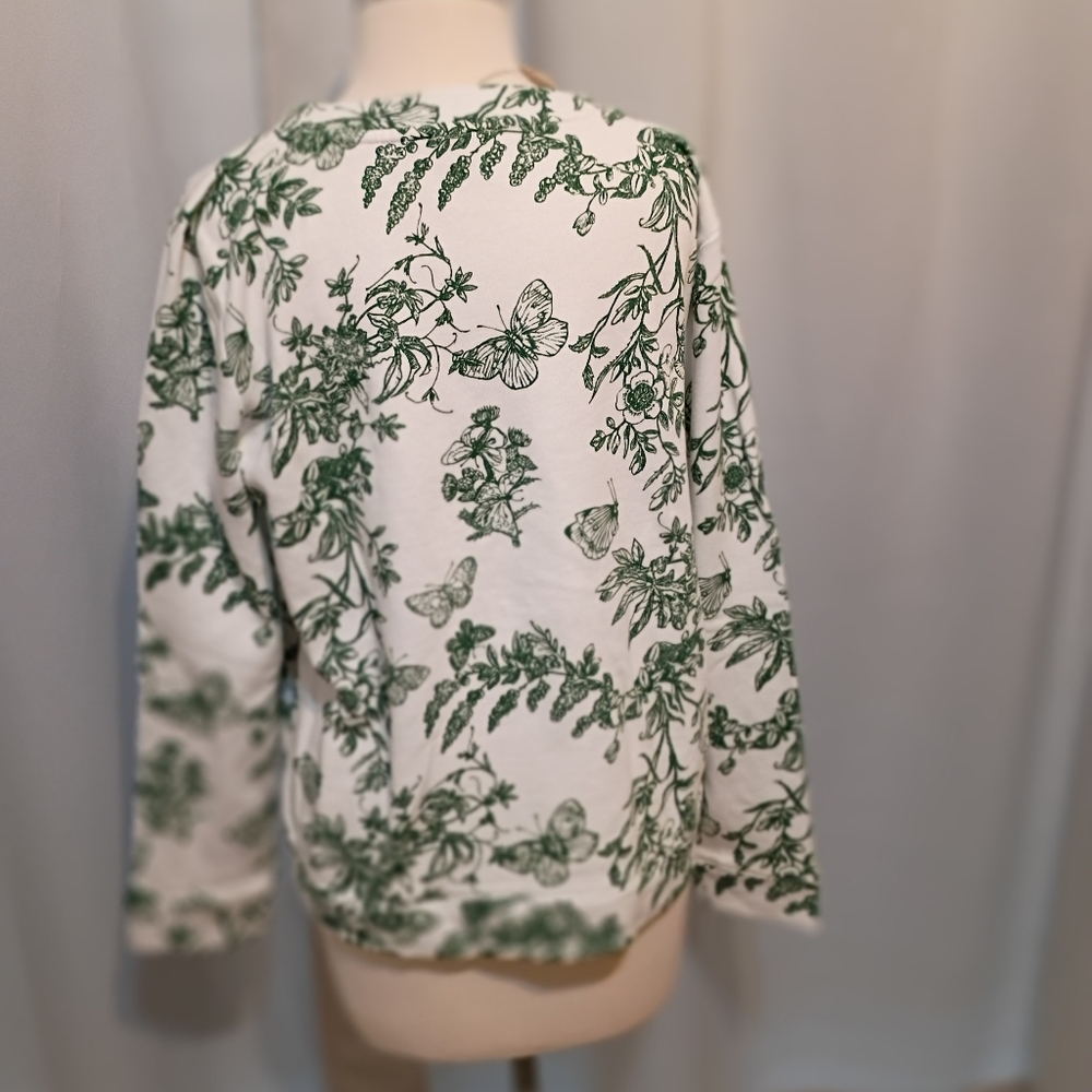 Talbots Green Botanical Print Sweatshirt - Picture 2 of 3